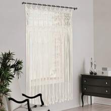 Boho Woven Curtain Window & Closet Doorway Curtain With Wooden Rings – 3.94*6.4ft Long Wedding Backdrop, Bohemian White Yarn Cotton For Bedroom Living Room Aesthetic Decor - Woven - View 11