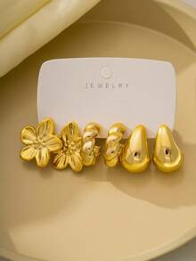 6/18pcs Earring Set, Gold Stud Earrings, Floral Geometric Mixed Pattern Metal Earring Set, Drop Earrings, Retro Women's Earrings - Silver - View 4