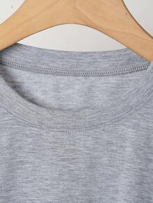 Elegant Watercolor Floral Print T-Shirt + Short Sleeves + Round Neck + Casual Spring And Summer Clothing For Women - 淺灰色 - 查看 3