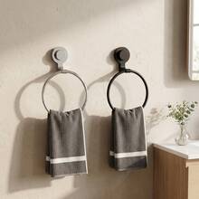 1pc Vacuum Suction Cup Towel Ring, No-Drill Installation, Bathroom Towel Rack, Wall-Mounted Towel Rack, Handheld Towel Rack, Bathroom Accessory, 304 Stainless Steel Ring, Removable And Reusable - Silver - View 3