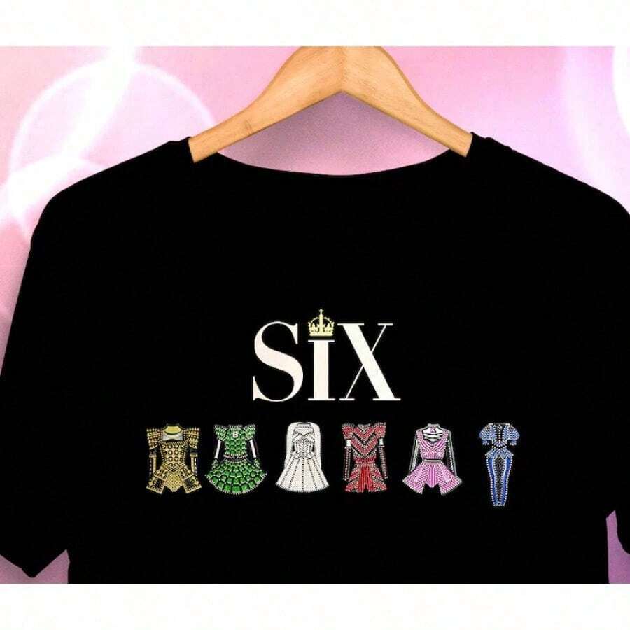Six The Musical Design Tee Shirt, All Sizes And Childrens - Black - View 1
