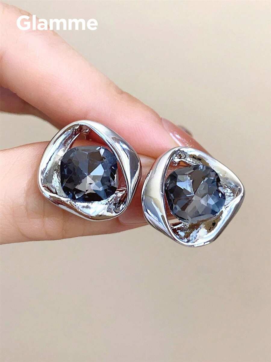1對不對稱切割閃亮水鑽耳釘，優雅百搭女款耳環，適合約會、晚宴派對、日常通勤、度假
