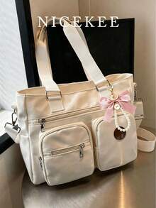Solid Color Fashionable Versatile Simple Portable Adjustable Shoulder Strap Crossbody Bag Suitable For Going Out Dating Shopping Daily Commuting. - White - View 2