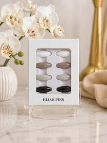 2box/Set Women's Fashion Black & Grey Scarf Headscarf Pin Brooch Headscarf Fixing Pin Dopamine Colorful Brooch - 2box/set - Black/Grey - View 4