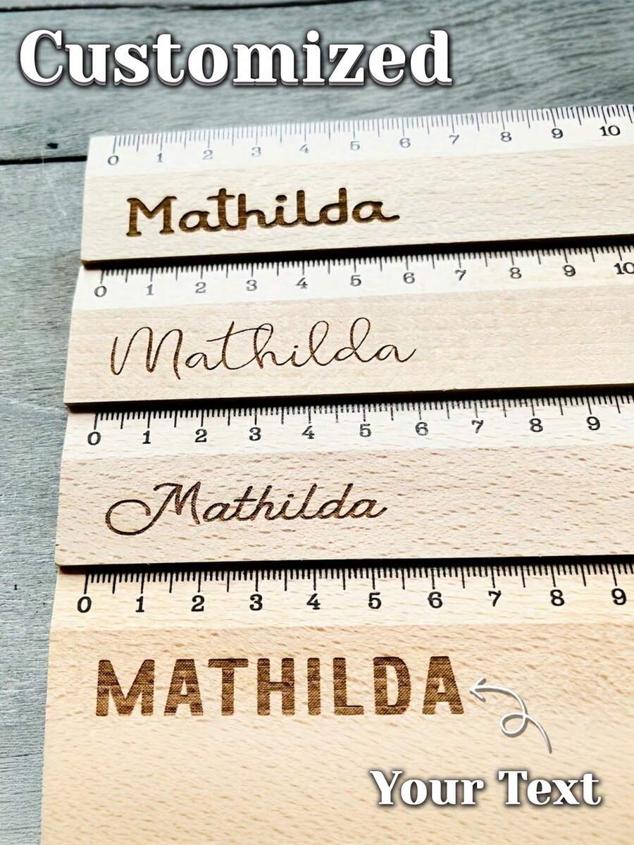 Personalized Laser Engraved Wooden Ruler | Custom Name, Clear Markings | Back To School And Teacher's Day Gift, Suitable For School, Office, Art Projects Elegant Measuring Ruler - Multicolor - View 1