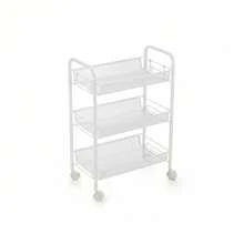 Inde CONFORTIME | Carrito Auxiliar con Ruedas 3 Niveles, Estantería Metálica Blanca con Cestas de Rejilla y Ganchos, Carrito de Cocina y Verdulero, Mueble Auxiliar de Baño para Almacenaje del Hogar - 3 Niveles Blanco - Ver 9