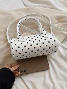 Niche Design With Contrasting Polka Dot Cylindrical Handbag, Fashionable Classic And Simple Dual Handle Shoulder Bag, Suitable For Shopping And Dating - Multicolor - View 9