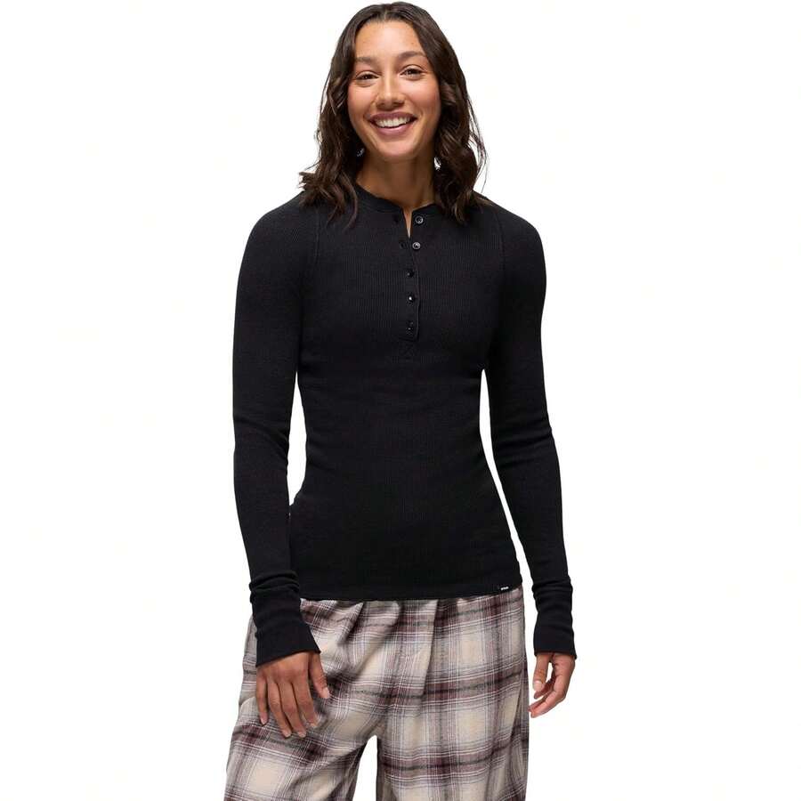 Prana Womens Touchstone Henley Variant 2 - 黑石楠 - 查看 1