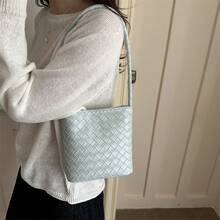 Vintage Woven Shoulder Bag For Women, Fashion Bucket Handbag With Designer Style - Silver - View 4
