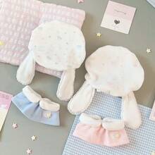 Conjunto de ropa de muñeca de algodón de 10 cm, conjunto completo de orejas de conejo suave y lindo para muñeca de casa, vestido de muñeca de peluche con pequeños accesorios, ropa de muñeca de mercancía de fan de ídolo, artículos pequeños de decoración de fiesta, regalo de cumpleaños creativo, regalo para la mejor amiga (Body de muñeca no incluido) - Multicolor - Ver 6