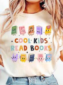 100% Pure Cotton T-Shirt For Children Reading Books, Teacher T-Shirts, Kindergarten Teacher T-Shirt, School Librarian T-Shirt, Teacher T-Shirt - 白色 - 查看 1