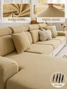 1pc Stain-Resistant Jacquard All-Weather Elastic Sofa Cover, Modern Style Anti-Slip Anti-Scratch All-Season Universal Sofa Protector, Suitable For L-Shaped And 1 2 3 4 Seater Sofas - Light Coffee - View 2