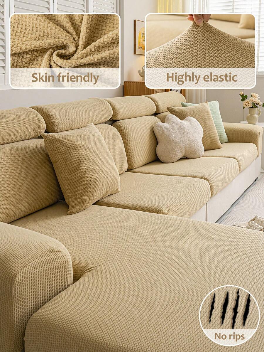 1pc Stain-Resistant Jacquard All-Weather Elastic Sofa Cover, Modern Style Anti-Slip Anti-Scratch All-Season Universal Sofa Protector, Suitable For L-Shaped And 1 2 3 4 Seater Sofas