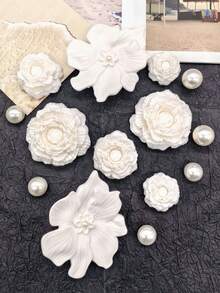 14er Set Vintage einfarbige 3D Blumen PVC Schuh-Charms Barock Rose Clog Schuh-Schnallen DIY Dekoration Kunstperlen Schuh-Clips - Verschiedenfarbig - Übersicht 4