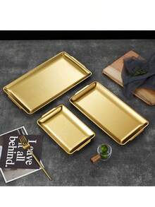 1 Stück rechteckiges Grilltablett aus Edelstahl, goldene Grillplatte, Serviertablett, Backform, Speiseplatte, Partyplatte, Dessertteller, Kuchenständer, Obstteller, Snackteller, Küchenzubehör, geeignet für Zuhause, Küche und Weihnachtsgeschenke - Gold - Übersicht 4