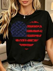Women's Plus Size T-Shirt 220g Short Sleeve Printed Patterns And Texts Casual Outdoor Spring Summer - Black - View 1