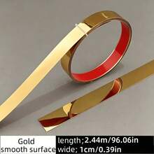 1pc Stainless Steel Flat Metal Decorative Strip, Ceiling Trim Line, Mirror Wall Sticker, Living Room Decoration Gold Tape - A - View 13