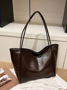 Tas Tote Wanita Serbaguna Gaya Modern, Seri Warna Solid Minimalis, Tas Bahu/Tas Komuter - Coffee Brown - View 7