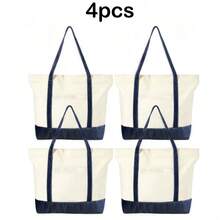 1/4/8pcs 17.7x12.6x5.9inch Large Capacity Natural Color Contrast Color Canvas Multi-Piece Set, Wedding Bachelorette Party SPA Gift Tote Bag, Travel Storage Bag, Shopping Bag, Mommy Bag, Beach Bag, Suitable For Wedding Theme Party, DIY Personalized Painting Embroidery Heat Transfer Tote Bag, Bright Color With Front Phone Fashion Glasses Pocket Large Shoulder Bag - View 18