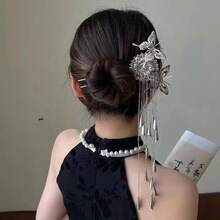 1件亮麗優雅鋅合金復古風蝴蝶流蘇髮簪，傳統中式服飾配件，高端漢服髮飾，女性髮簪，適合四季，髮髻延伸 - 彩色 - 查看 5