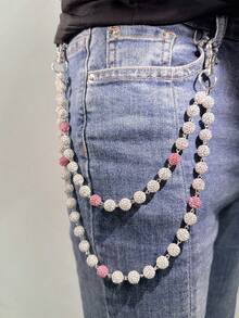 1pc Fashion Streetwear Hip-Hop Pants Chain, Handmade Ceramic Crystal Ball Waist Chain, Neutral Body Jewelry Accessory For Daily Wear - Multicolor - View 6