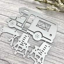 Vacation RV & Table Chair Metal Cutting Dies For Scrapbooking - Durable DIY Scrapbook Photo Album Decoration Paper Card Cutting Template, Card Making Supplies - Silver - View 4