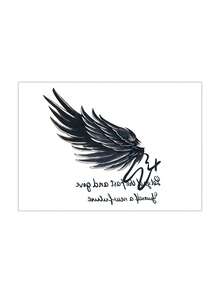 1pc Dark Wind Wings Handwritten Pattern Temporary Tattoo Sticker, With Realistic Tattoo Design, Suitable For Daily Travel, Music Festivals, Games, Graduation Gifts, And Lasts For 3-5 Days. - Black - View 4