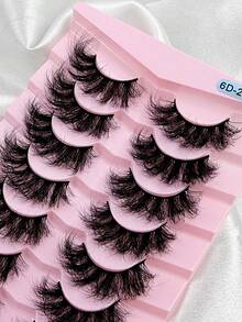 7 Pairs False Eyelashes Fluffy Thick 6D Faux Mink Eyelashes Curly Dramatic Handmade Fan Strip Lashes Suitable For Parties Daily And Stage Makeup - 黑色 - 查看 5