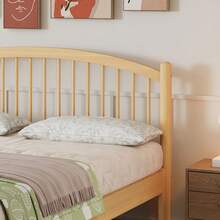 Letto in legno massello, design semplice e minimalista, testiera classica a doghe, robusta base a doghe, letto singolo universale, colore naturale, 140 x 200 cm. - Beige + Colori naturali - Visualizzare 6