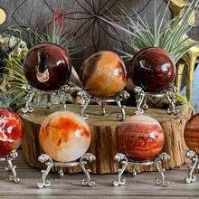 Bohemian Style - 1pc Elegant Natural Red Agate Sphere - Red Agate Quartz Ball With Geode, Suitable For Home Decor And Unique Holiday Gift, Perfect For Crystal Craft Collection - Red and White - View 7