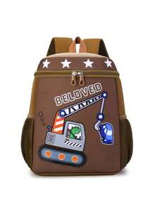 1pc New Cute Cartoon Excavator Print Backpack, Practical Versatile Color Scheme, Zipper Closure Design, Adjustable Shoulder Straps, Suitable For Various Occasions Such As Outdoor Activities, Ample Capacity, Can Easily Hold Daily Essentials. - Multicolor - View 7