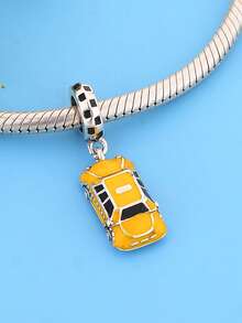 1pc S925 Sterling Silver Yellow Taxi Pendant, Resin Creative Vintage Car Shape DIY Bracelet Charm - Silver - View 6