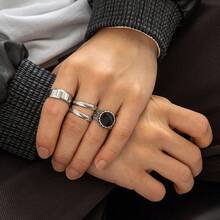Juego de 4 anillos de acero de titanio estilo europeo y americano para hombres, juego de anillos de moda de alta gama personalizados con goteo de aceite, juego de anillos para hombres - Conjunto de anillos con efecto de goteo de aceite para hombre - Ver 7