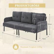 Three-Seater Sofa In Corduroy, Upholstered In A Soft And Comfortable Fabric, With A High Back And Practical Side Pockets. Sturdy Metal Legs And Solid Construction. Suitable For Living Rooms, Bedrooms, Or Offices. - Grey - View 4
