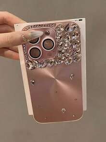 New Shell Pattern 3D Rhinestone Phone Case, Premium Luxury Bling Studded Design, Compatible With IPhone 14 Pro Max/14 Pro/14, 15 Pro Max/15 Pro/15, 12/13 Pro Max, 17/17 Pro/17 Pro Max, 16/16 Pro/16 Pro Max/16 Plus - Pink - View 2