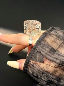 Bague en perle carrée asymétrique géométrique en résine, bague de doigt transparente couleur macaron Ins printemps/été - Multicolore A - Voir 8