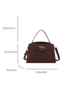 1pc Brown New Strap Decor Solid Color PU Small Square Handbag For Women - Brown - View 7