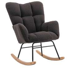 Nursing Rocking Chair, Teddy Glider Chair For Nursery, Comfy Living Room Armchairs With High Backrest For Adults - 深灰色 - 查看 8