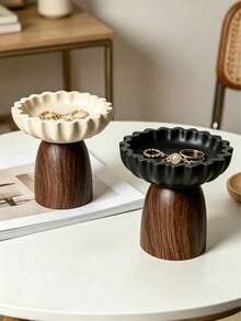 Elegant Wavy Pattern Jewelry Tray With Walnut Wood Base, Perfect Desktop Aromatherapy Storage Dish And Decorative Entryway Key Holder, Ideal Housewarming, Holiday Or Father's Day Gift - Multicolor - View 2