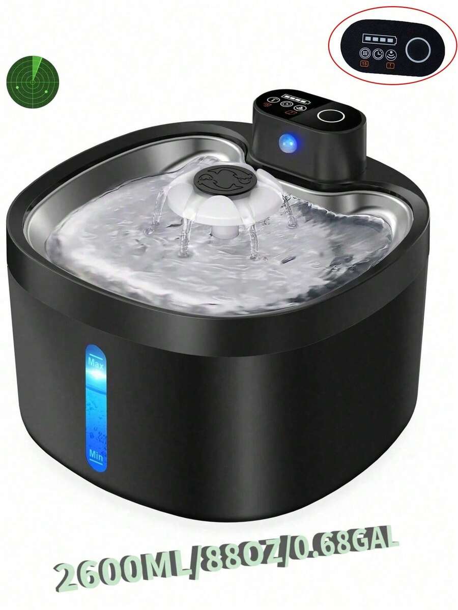 無線自動貓咪飲水機 88 Oz/2.6L/0.69 Gal，附感應式自動出水功能，超靜音，充電電池供電寵物飲水機，替換濾芯另購 - 多色 - 查看 1