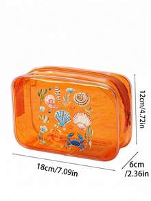Bolsa de Armazenamento Transparente e À Prova d'Água, Bolsa de Cosméticos com Zíper e Estampa de Concha Marinha de Desenho Animado, Bolsa de Armazenamento Multifuncional com Grande Capacidade e À Prova d'Água, Bolsa de Higiene Pessoal Transparente para Mulheres, Bolsa de Higiene Dobrável e Leve, Organizador de Cosméticos Portátil para Viagem e Cuidados Pessoais. Presente para o Dia do Professor, Dia das Mães, Volta às Aulas, Férias - Multicolorido - Visão 10