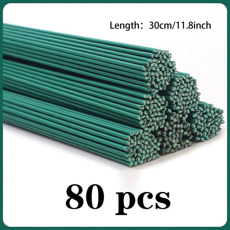 40/80/190入 30cm/40cm 花卉鐵絲梗 深綠色與白色 DIY 絨毛管手工花梗 人造花插花花束包裝與手工藝製作 耐用 - 綠色 - 查看 18