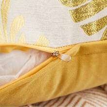 shangxia 1pc--Nordic Ins Style Gold Palm Leaf Throw Pillow Cover, Luxury Plant Jacquard Texture Cushion Case, Soft Decor Atmosphere Enhancer-- (Pillow Insert Not Included) - Green - View 9