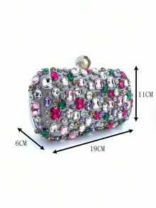 Handmade Full Rhinestone Embellished Evening Clutch Bag For Women, High-End Box Clutch - Multicolor - View 6