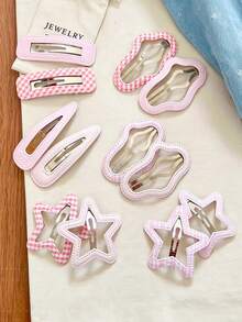 12/6pcs/Set Pink & White Plaid Hair Clips, Super Gentle Milk-Tone Pink & White Hair Accessories, Full Of Energetic Sweet Girl Vibes - Suitable For Girls, Basic Matching, Hair Clips, Can Be Used For Daily School, Party Activities, Can Match Vintage, Sweet, Academic And Other Various Dressing Styles - Multicolor - View 5