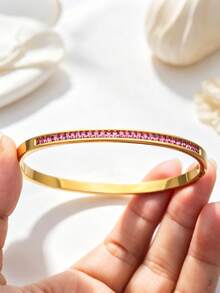 4pcs/1pc 304 Stainless Steel Bracelet Set, Suitable For Women's Daily Wear, Luxurious And Elegant Wrist Jewelry, Gift For Girlfriend Or Mother - Multicolor - View 10