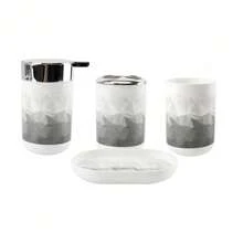 6 Pcs Stylish Printed Bathroom Accessories Set, Bathroom Suite,Complete Bathroom Counter Organizer Kit With Trash Can, Toilet Brush Holder, Soap Dispenser, Toothbrush Holder, Mouthwash Cup & Soap Dish, Modern Home Bathroom Vanity Decor Gift Set - Prism Print Bathroom Fixtures - View 8