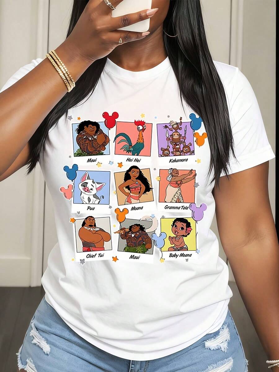 Disney Lilo And Stitch Characters Print T-Shirt Women Casual Summer Fashion Streetwear Style - 白色 - 查看 1
