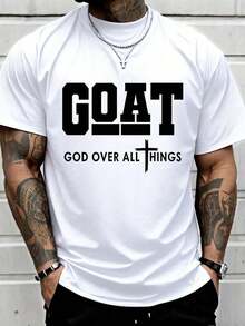Camiseta 100% Algodón con Estampado Divertido de Jesús Dios de las Cabras, Manga Corta, Cuello Redondo, Estilo Casual, Adecuada para Todas las Temporadas - Blanco - Ver 1