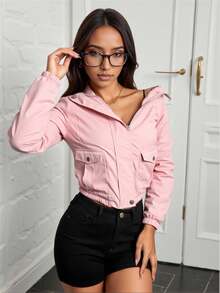 Women's Seasonal Lightweight Thermal Short Jacket Jacket - Pink - View 2